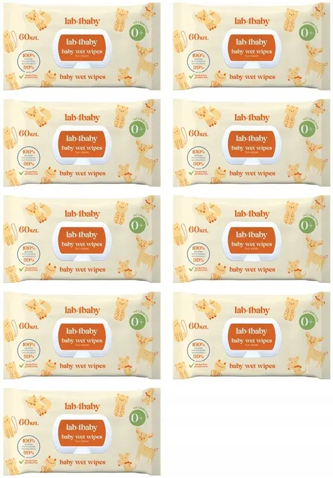 9x60szt Chusteczki nawilżane wodą dla niemowląt H2O wipes Lab4Baby