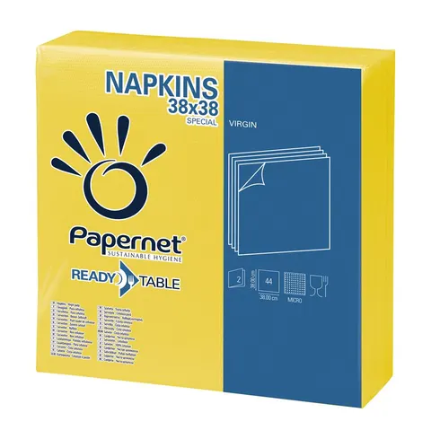 Serwetki 38 x 38 cm składane ¼ żółte celuloza 2 warstwy opak. 44 szt. Papernet 415217