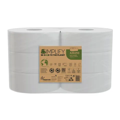 Papier toaletowy maxi jumbo 300 m celuloza 2 warstwy opak. 6 szt. Papernet Simplify 420293