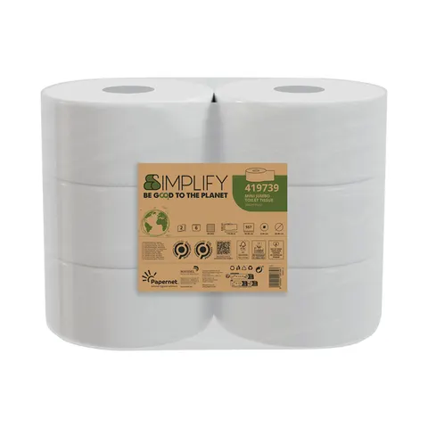 Papier toaletowy jumbo 170 m celuloza 2 warstwy opak. 6 szt. Papernet Simplify 419739