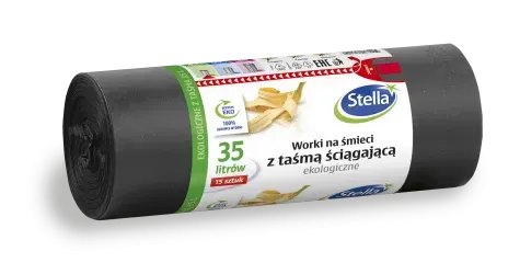 Worki na śmieci z taśmą ściągającą EKOLOGICZNE 35L 15szt czarne LDPE WNS-4249V1 STELLA