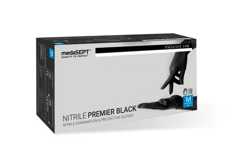 Rękawice nitrylowe bezpudrowe czarne Nitrile Premier Black „M” opak. 100 szt.