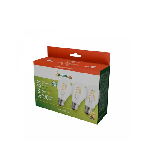 LED GLS E-27 230V 7W COG WW Clear Spectrum 3-pack