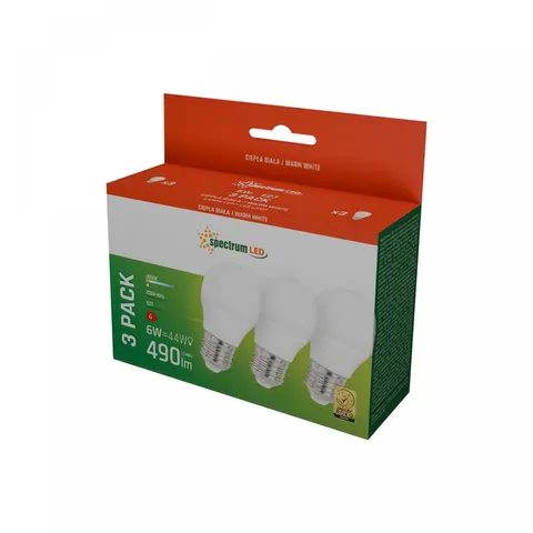 LED Kulka E-27 230V 6W WW Spectrum 3-pack