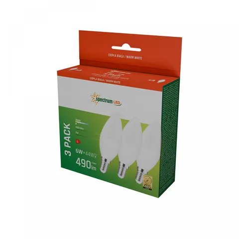 LED Świecowa E-14 230V 6W WW Spectrum 3-pack