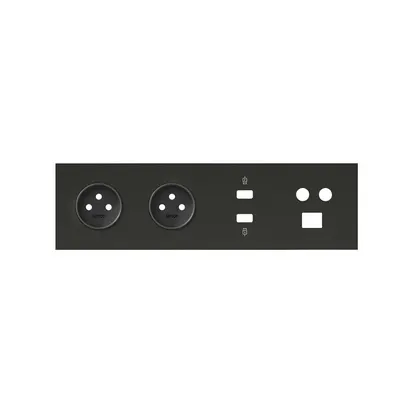 SIMON100 Panel poczwórny: 2 gniazda + HDMI + USB + TV/SAT + RJ45; czarny mat