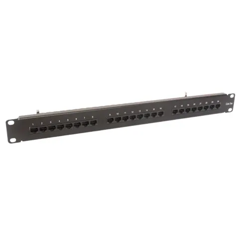 Panel kat. 5e 19" 1U 24xRJ45 UTP czarny z półką; CCAS-PA5E-24UTP-O securityNET