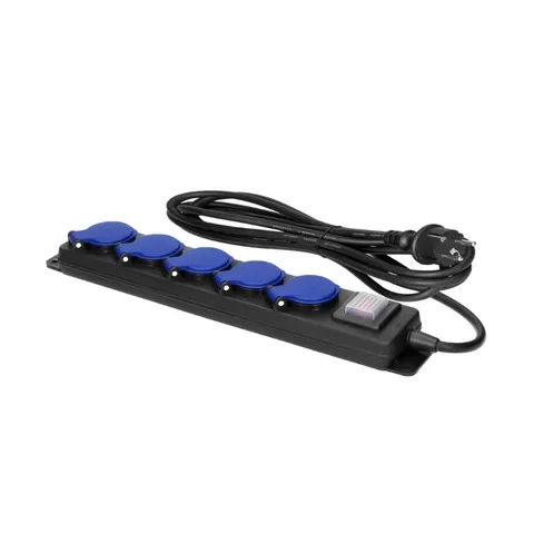 Przedłużacz warsztatowy bryzgoszczelny z wyłącznikiem, 5 gniazd 2P+Z, IP44, przewód gumowy, H05RR-F 3x1,5mm2, długość 3m; OR-AE-13298/3M, ORNO