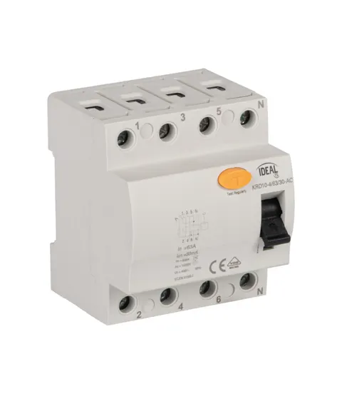 Wyłącznik różnicowoprądowy 4P 63A 30mA typ AC 10kA, KRD10-4/63/30-AC; 38745 IDEAL KANLUX