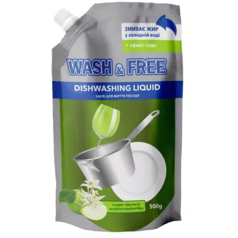 WASH&FREE Płyn do naczyń JABŁKO zapas, 500 ml