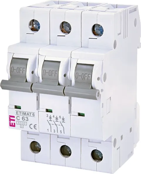 Wyłącznik nadprądowy 3P C 40A 6kA AC, ETIMAT 6 3p C40; 002145520, ETI