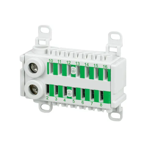 ALPHA 400-ZS zacisk PE 14-bieg., zacisk śrubowy 2x 14 mm2, zacisk wtykowy 14x 4 mm2, montaż poziomy lub pionowy na szynie montażowej, kolor zielony; 8GS4034-2, SIEMENS