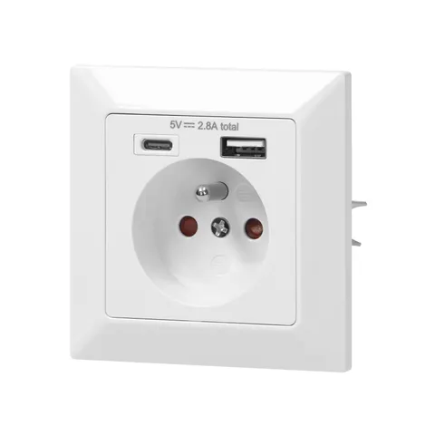 Gniazdo pojedyncze 2P+Z, USB-A + USB-C