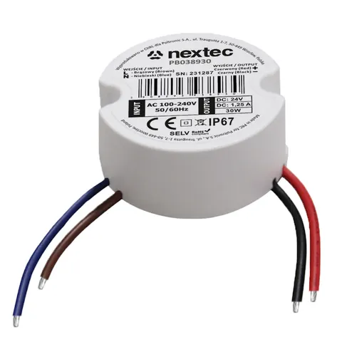 Zasilacz do puszki OKRĄGŁY 50mm / 24VDC / IP67 / 1,25A / 30W; PB038930 NEXTEC