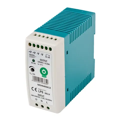 Zasilacz modułowy 12VDC/3,33A 40W plastic case, slim, na szynę TH; MDIN40W12