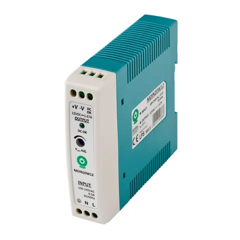 Zasilacz modułowy 12VDC/1,67A 20W plastic case, slim, na szynę TH; MDIN20W12