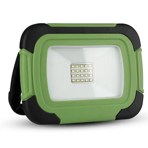 Naświetlacz LED 10W 700lm z akumulatorem, barwa światła chłodna biel 6400K, obudowa czarno-zielona IP44, funkcje SOS FLASH+USB+Gniazdo MICRO, Chip SAMSUNG; 502 V-TAC