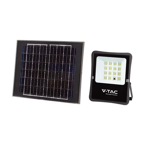 Naświetlacz LED solarny 20W 1600lm z panelem baterią 15000mAh i pilotem, barwa swiatła chłodna biel 6400K, obudowa czarna IP65; 6968 V-TAC