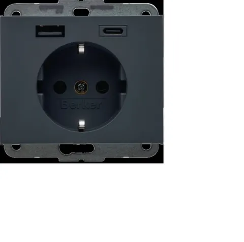 K1.Gniazdo SCHUKO z ładowarką K.1 USB A+C 2.4/3.0 A , antracyt mat