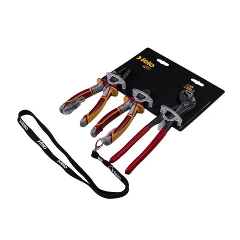 Zestaw szczypiec VDE 3cz.: kombinerki 180mm, obcinaczki boczne 160mm oraz szczypce do rur 250mm. Detektor napięcia oraz smycz GRATIS!!; FL58094095 FELO