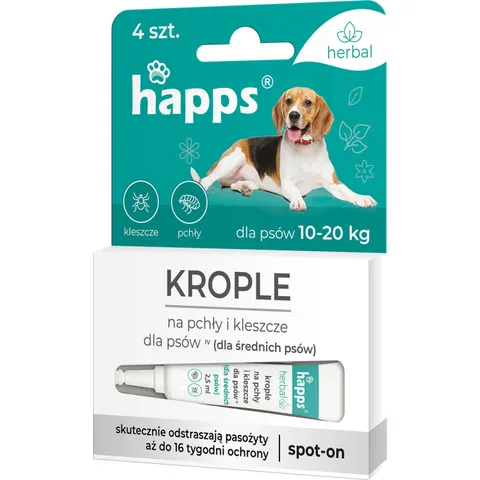 Happs - herbal krople na pchły i kleszcze dla średnich psów