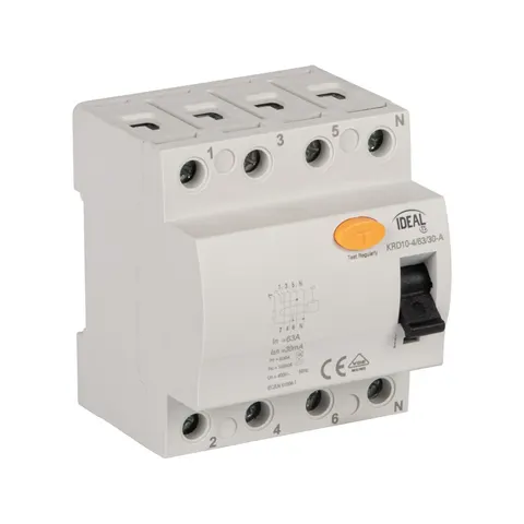 Wyłącznik różnicowoprądowy 4P 63A 30mA typ A 10kA, KRD10-4/63/30-A; 38746 IDEAL KANLUX