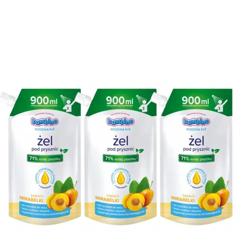 BAMBINO RODZINA Żel pod prysznic MIRABELKA 900 ml, pakiet 3 szt.