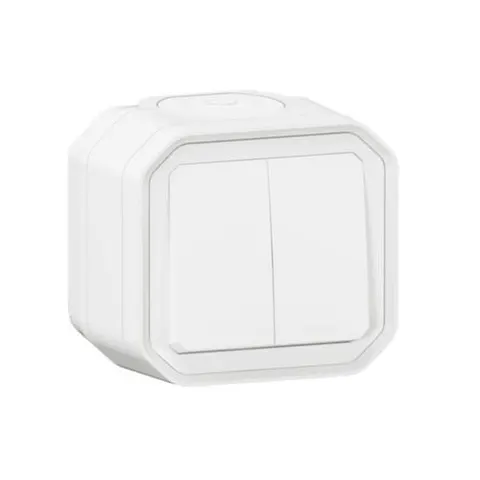 NOWE PLEXO Łącznik natynkowy - 3 funkcje: świecznikowy, podwójny przycisk, uniwersalny+przycisk - hermetyczny IP55 10A 250V biały; 069755L LEGRAND