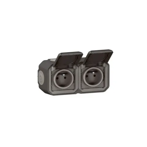 NOWE PLEXO Gniazdo natynkowe podwójne z uziemieniem poziome hermetyczne IP55 16A 250V, szybkozłaczki, antracyt; 069788L LEGRAND