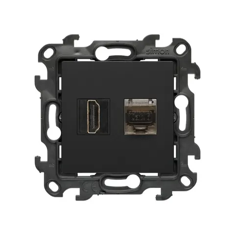 SIMON 24 Gniazdo HDMI ver. 2.1 + RJ45 kat.6. (moduł); czarny mat
