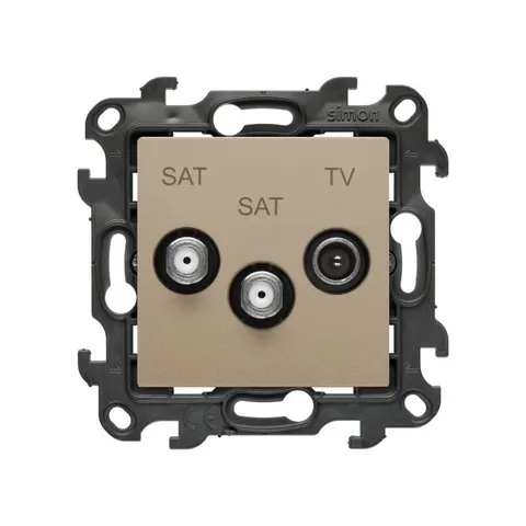 SIMON 24 Gniazdo antenowe satelitarne podwójne SAT-SAT-RTV (moduł). 2x Wejście: 5 MHz÷2,4 GHz; szampański mat