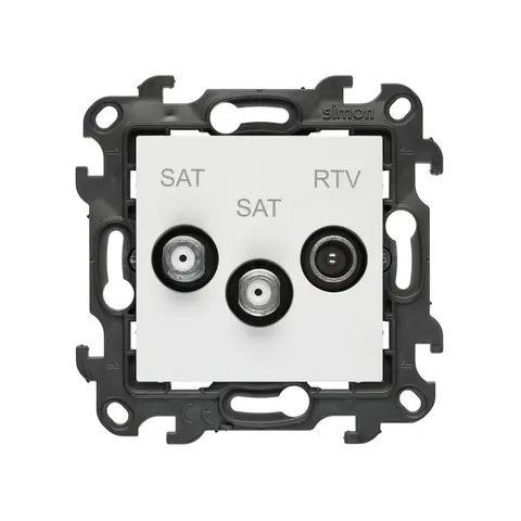 SIMON 24 Gniazdo antenowe satelitarne podwójne SAT-SAT-RTV (moduł). 2x Wejście: 5 MHz÷2,4 GHz; biały