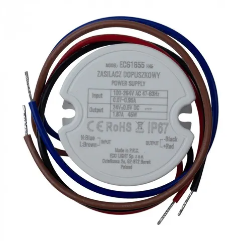 Zasilacz do puszki fi60 1,87A 45W 24V IP67 50x50x22