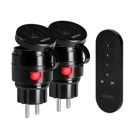Zestaw bezprzewodowych gniazd MINI Schuko, sterowanych pilotem 2+1, 2300W, IP44; RS-7(GS), ORNO