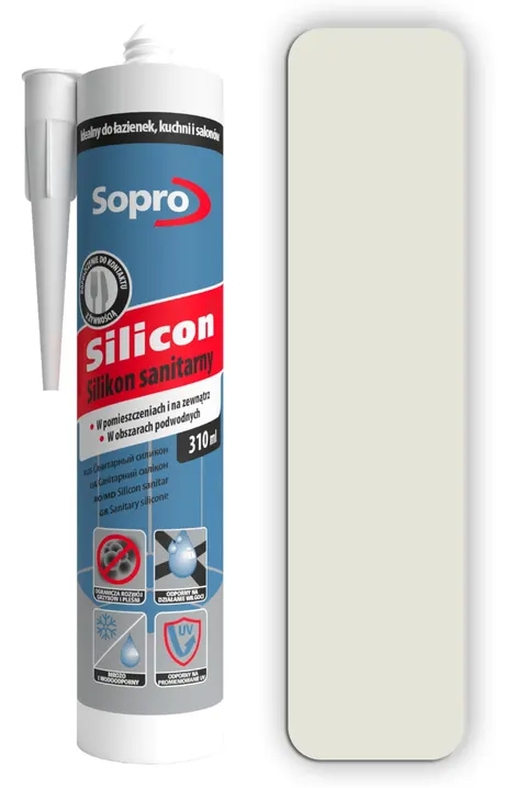 Silikon Sanitarny SOPRO Uniwersalny Grzybobójczy 310ml JASNOSZARY 16