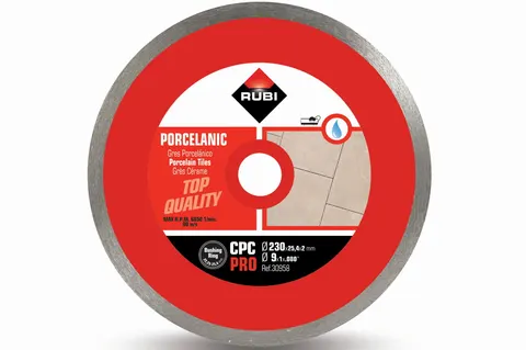 RUBI Tarcza Diamentowa do gresu porcelanowego, obrzeże ciągłe CPC 230mm SUPERPRO średnica wewnętrzna 22,2 - 25,4mm, grubość 2mm