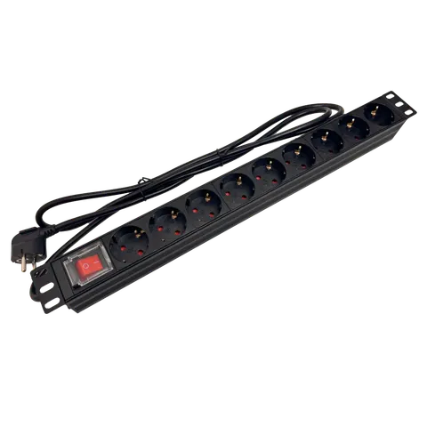 Listwa zasilająca 19'' - 9x230V z wyłącznikiem LED, kabel 1,8m