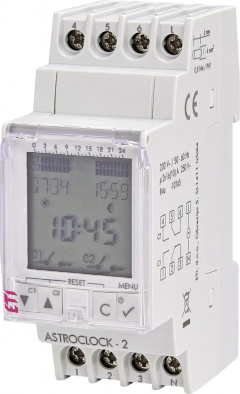 Zegar sterujący cyfrowy 2-kanałowy astronomiczny 16A 230V AC ASTROCLOCK-2; 002472051, ETI