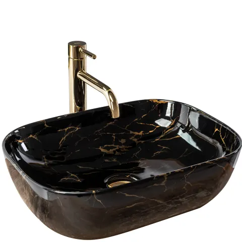 Umywalka nablatowa Rea Belinda Black Marble Shiny (S) - Wyprzedaż