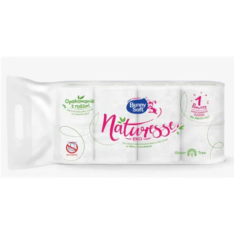BUNNY SOFT Papier toaletowy NATURESSE EKOlogiczny 100% biały 2 warstwowy bez plastiku 8 rolek, 1 op