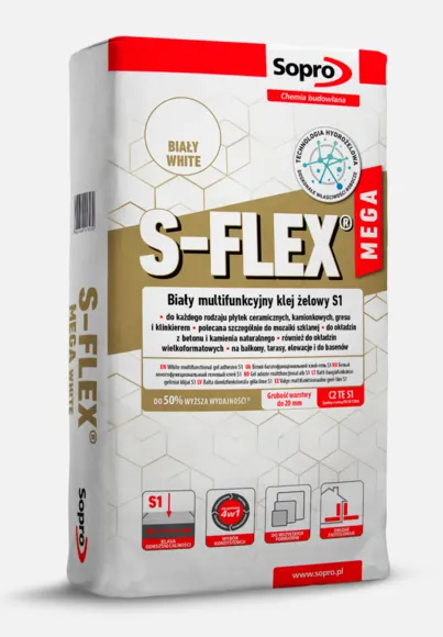 Biały multifunkcyjny klej żelowy S1 Sopro S-FLEX MEGA 22,5kg