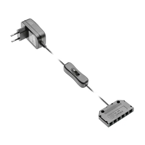 ZASILACZ LED DC12 V; MOC 12 W Z WŁĄCZNIKIEM I DYSTRYBUTOREM 6 GNIAZD