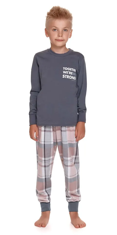Grafitowa dziecięca piżama ze spodniami w kratkę - unisex