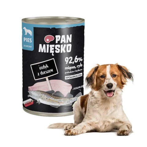 Pan Mięsko Mokra karma dla psa INDYK z dorszem 400g