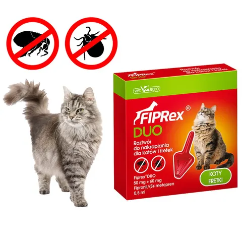 Fiprex DUO KOT KROPLE od pcheł kleszczy dla kota