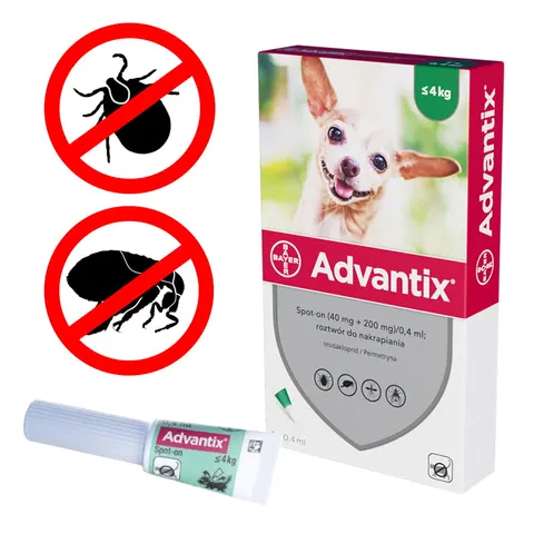 Krople od pcheł kleszczy ADVANTIX poniżej 4kg