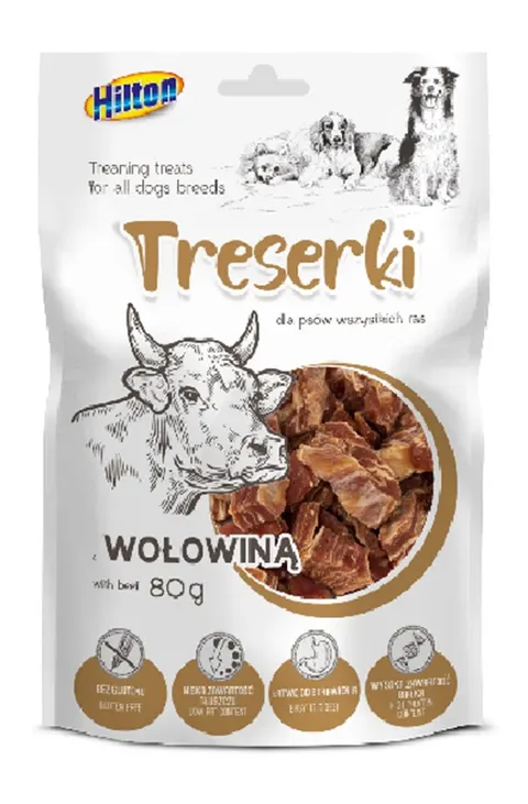 TRESERKI Z WOŁOWINĄ smaczki przysmak dla psa 80g HILTON