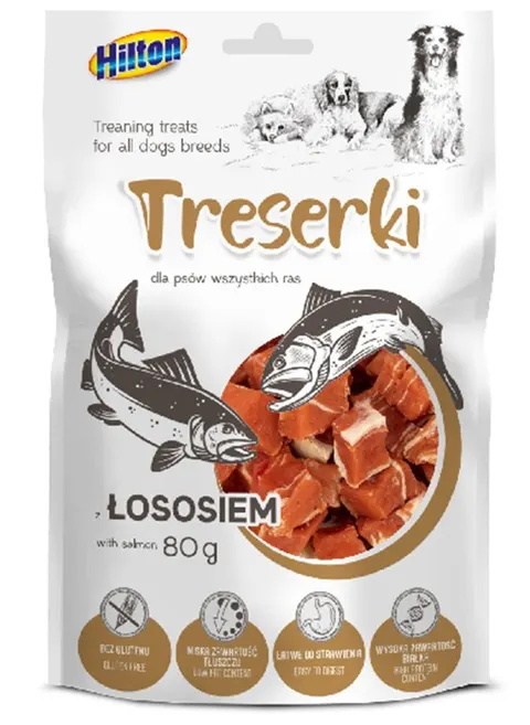TRESERKI Z ŁOSOSIEM smaczki przysmak dla psa 80g HILTON