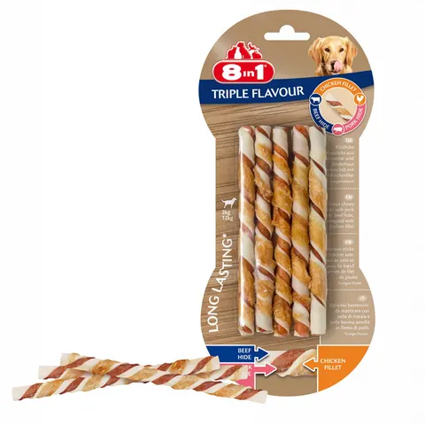 8in1 Przysmak dla psa Delights Skręgane pałeczki Triple Flavour 10szt