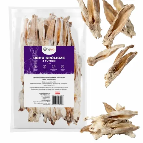 Przysmak dla psa Ucho Królicze z futrem 100% Naturalny Gryzak 1kg GACZOO